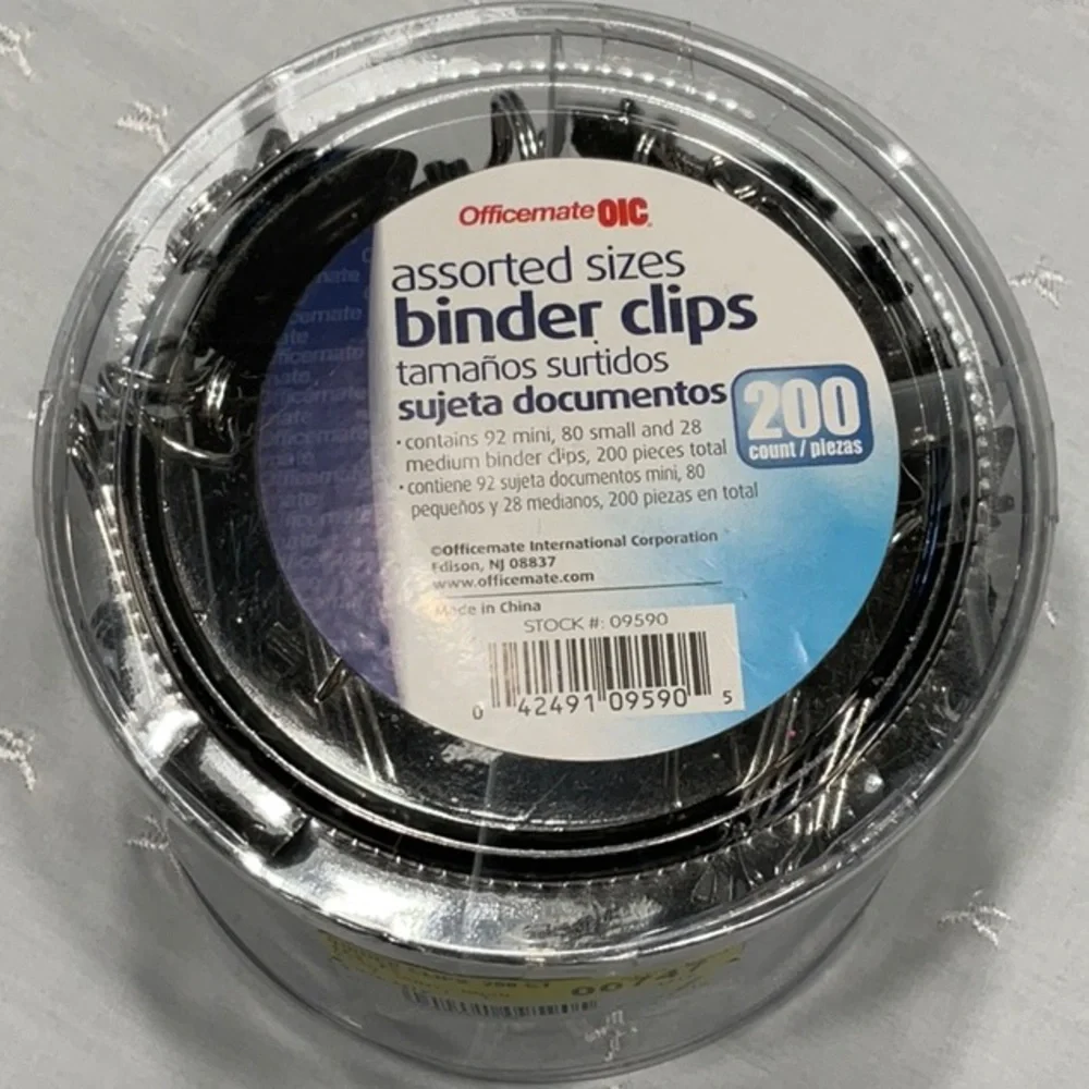 Assorted Sizes Binder Clips 200 Count Black from Officemate NIP